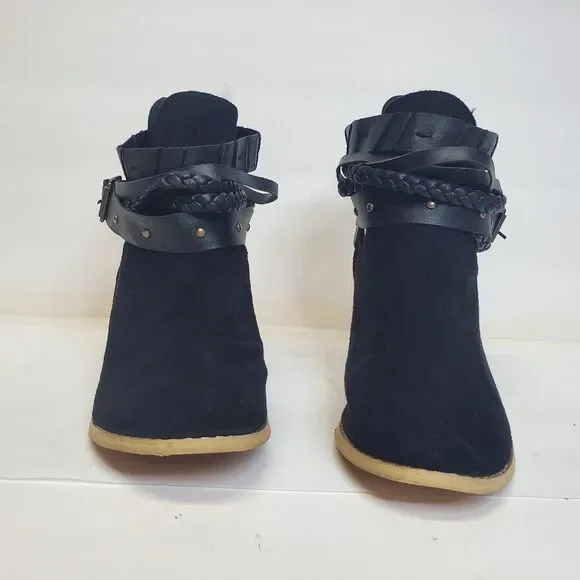 Heli Black Buckle-Strap Bootie Women's Faux Leather Block Heel US 8 - Picture 3 of 6